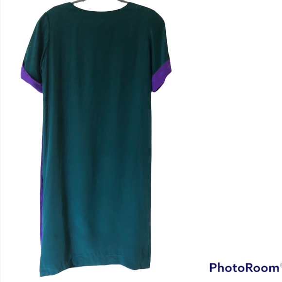 Vintage 80s Liz Claiborne 100% Silk Button Side Colorblock Shift Dress 8… - Picture 7 of 16